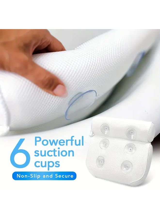 White Bathtub Pillow with Neck and Back Support Drying Hook 6 Suction Cups Machine Washable - Image 5